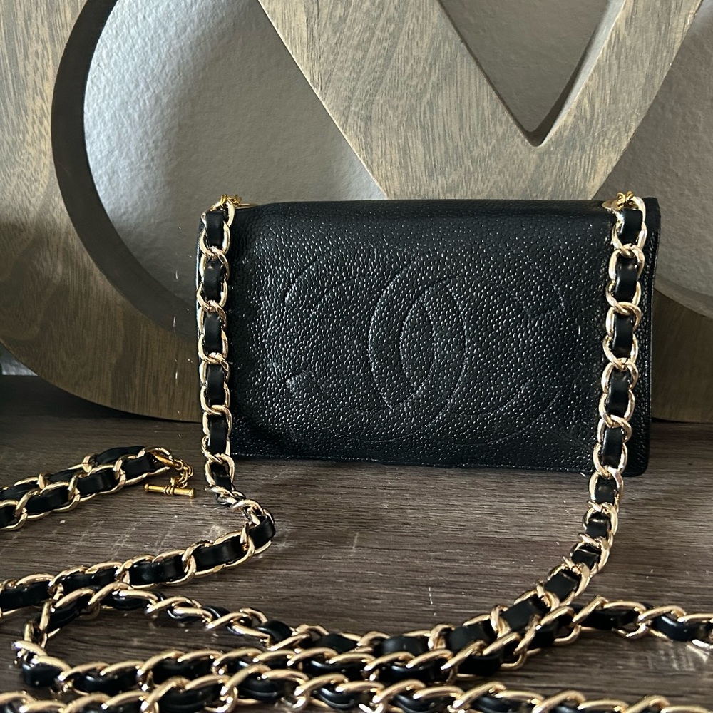 🇺🇸🖤Vintage Chanel Timeless Clutch Wallet Chain 2way Wristlet Crossbody